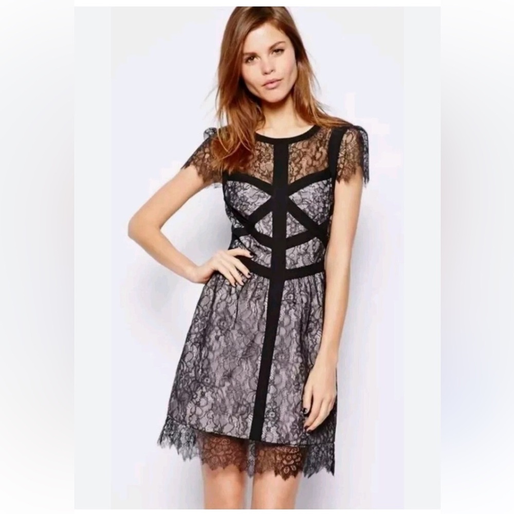 Black Lace Overlay A-Line Dress